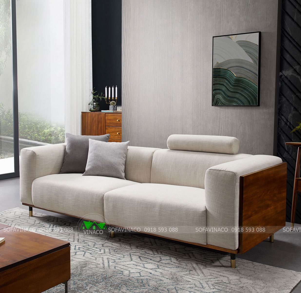 Bộ ghế sofa khung gỗ đặc biệt đệm cực dày của Vinaco